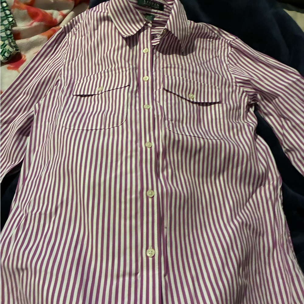 Ralph Lauren Purple and White Striped Men's Shirt